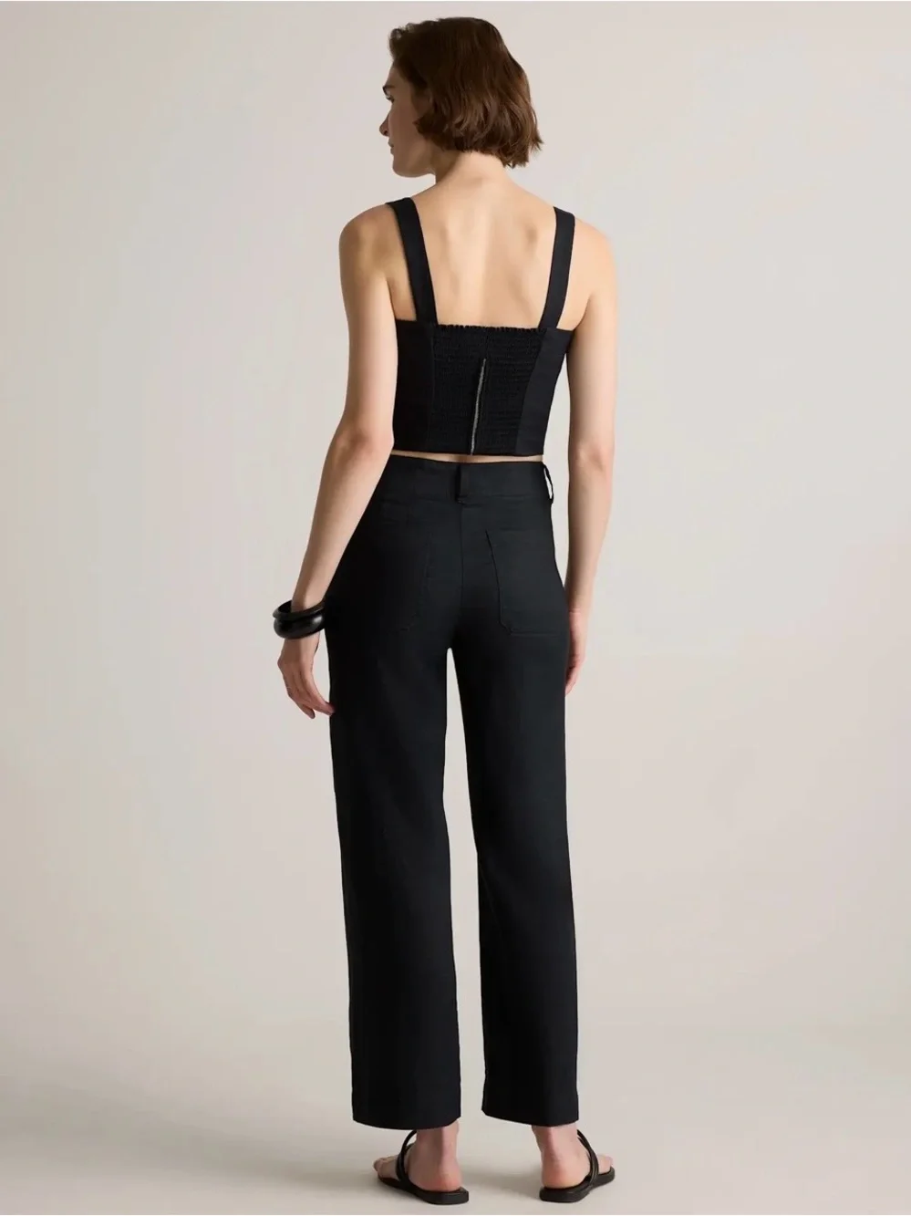 Quince 100% European Linen Patch Pocket Wide Leg Pants size 6 Black Minimal